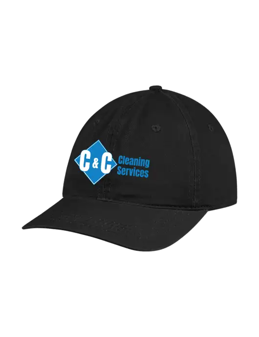 Garment Washed Unstructured Twill Black Cap w/C & C Cleaning Services Logo