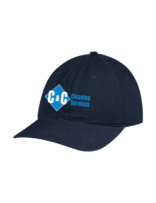 Garment Washed Unstructured Twill Navy Cap w/C & C Cleaning Services Logo