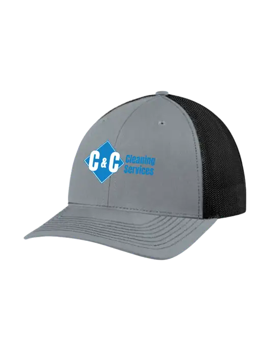 Richardson Adjustable Snapback Original 112 Trucker Cap Heather Grey w/Black Mesh w/C & C Cleaning Services Logo