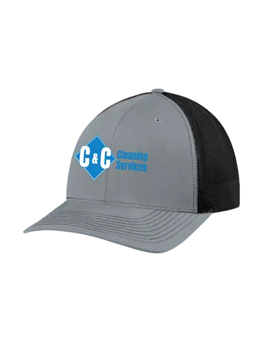 Richardson Adjustable Snapback Original 112 Trucker Cap Heather Grey w/Black Mesh w/C & C Cleaning Services Logo