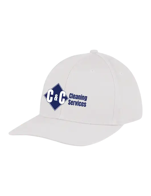 Premium Modern Structured Twill White Snapback Cap w/C & C Cleaning Services Logo