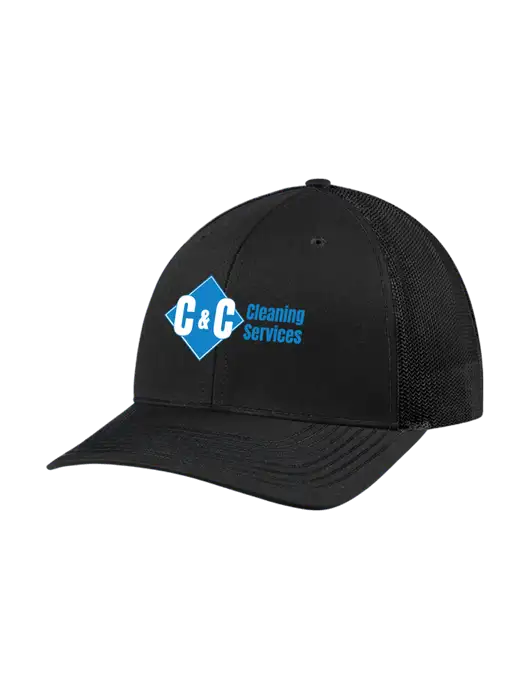 Richardson Adjustable Snapback Original 112 Trucker Cap Black w/Black Mesh w/C & C Cleaning Services Logo