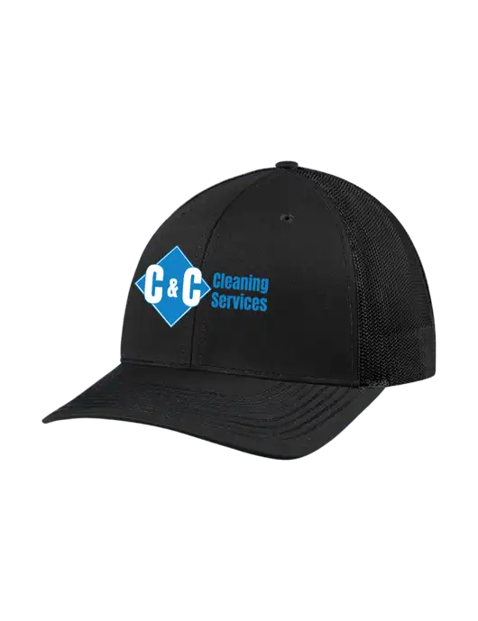 Richardson Adjustable Snapback Original 112 Trucker Cap Black w/Black Mesh w/C & C Cleaning Services Logo