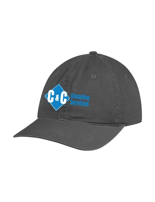 Garment Washed Unstructured Twill Charcoal Cap w/C & C Cleaning Services Logo