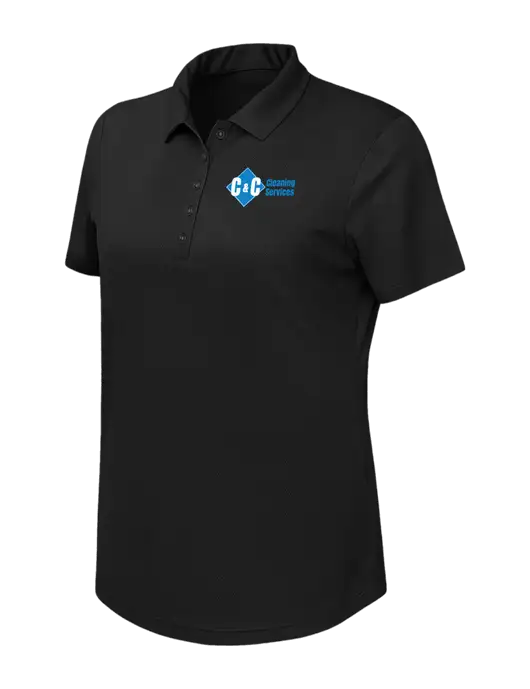 Callaway Womens Birdseye Black Polo w/C & C Cleaning Services Logo