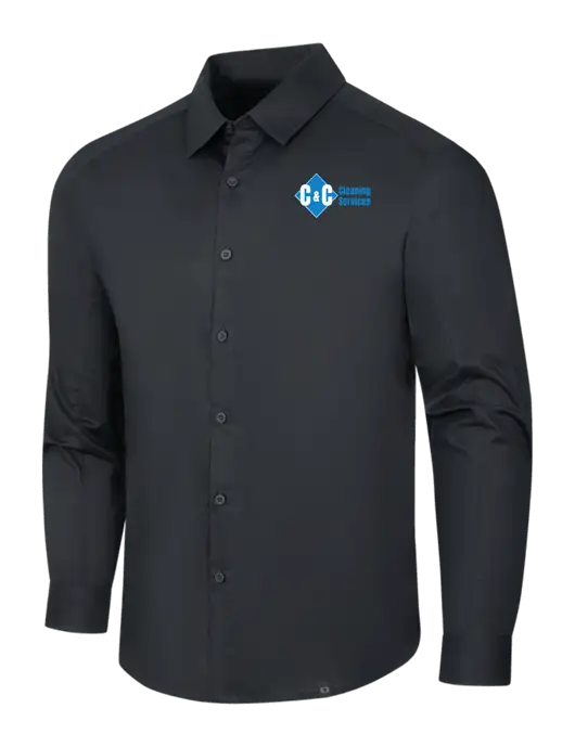 OGIO Black Commuter Woven Shirt w/C & C Cleaning Services Logo