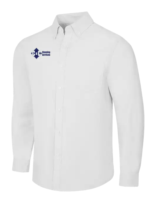 White SuperPro Oxford Shirt w/C & C Cleaning Services Logo