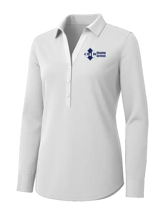 Womens White City Stretch Shirt w/C & C Cleaning Services Logo
