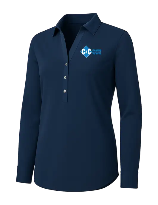 Womens Navy City Stretch Shirt w/C & C Cleaning Services Logo