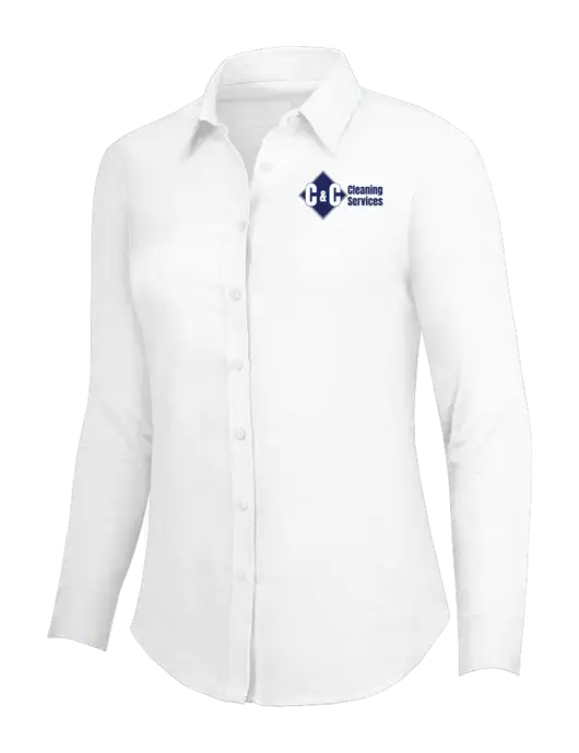 White Womens SuperPro Oxford Shirt w/C & C Cleaning Services Logo