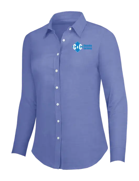 Navy Womens SuperPro Oxford Shirt w/C & C Cleaning Services Logo
