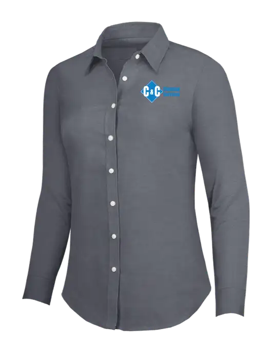 Dark Grey Womens SuperPro Oxford Shirt w/C & C Cleaning Services Logo