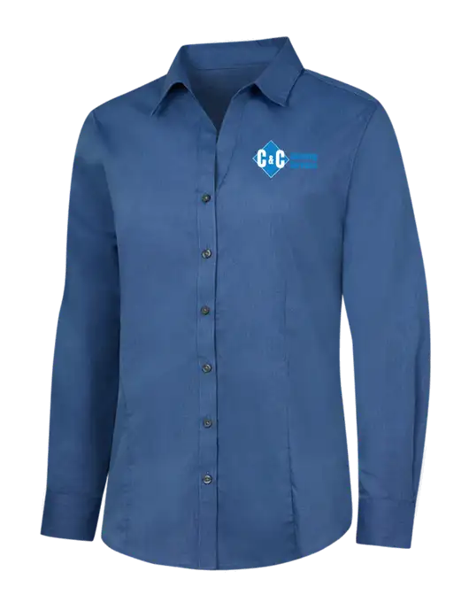 Light Navy Womens Crosshatch Easy Care Shirt w/C & C Cleaning Services Logo