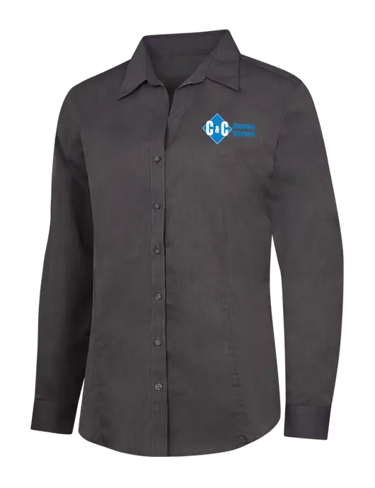 Womens Soft Black Crosshatch Easy Care Shirt w/C & C Cleaning Services Logo