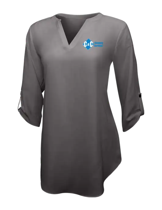 Dark Grey Womens 3/4 Sleeve Tunic Blouse w/C & C Cleaning Services Logo