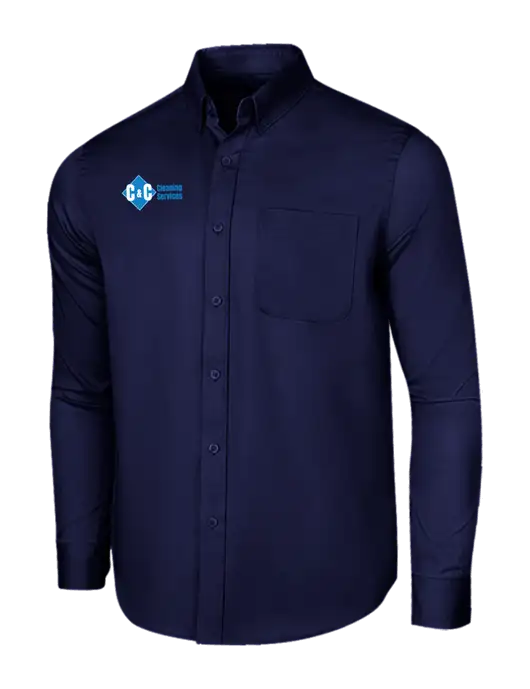 Long Sleeve Navy Superpro React Twill Shirt w/C & C Cleaning Services Logo