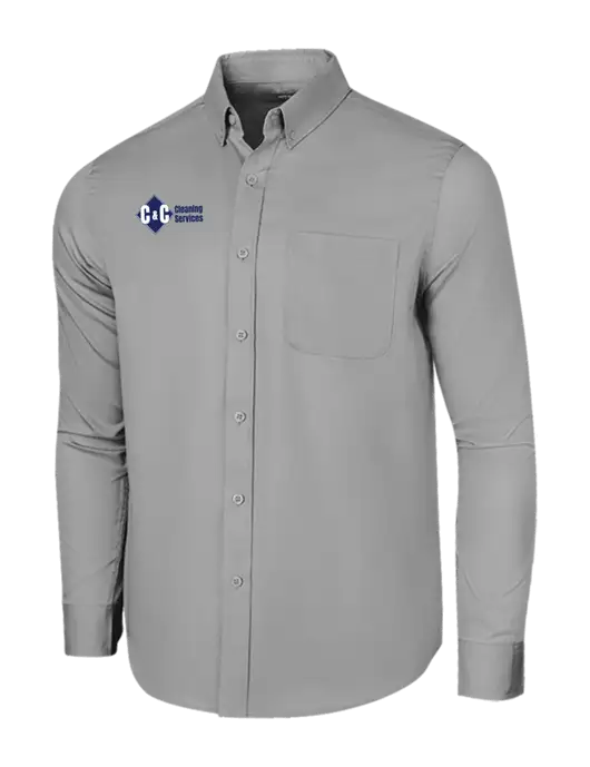 Long Sleeve Light Grey Superpro React Twill Shirt w/C & C Cleaning Services Logo