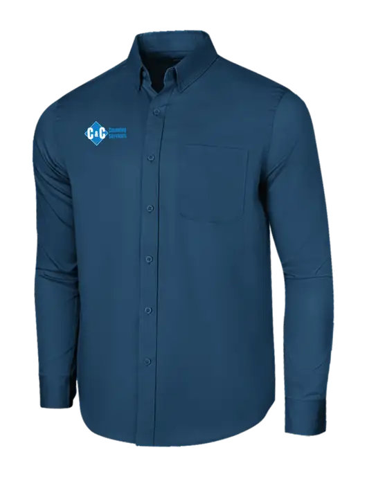 Long Sleeve Light Navy Superpro React Twill Shirt w/C & C Cleaning Services Logo