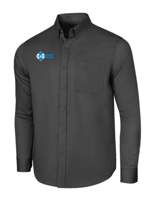 Long Sleeve Dark Grey Superpro React Twill Shirt w/C & C Cleaning Services Logo