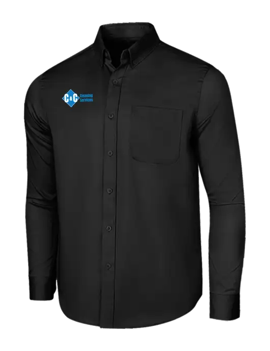 Long Sleeve Deep Black Superpro React Twill Shirt w/C & C Cleaning Services Logo