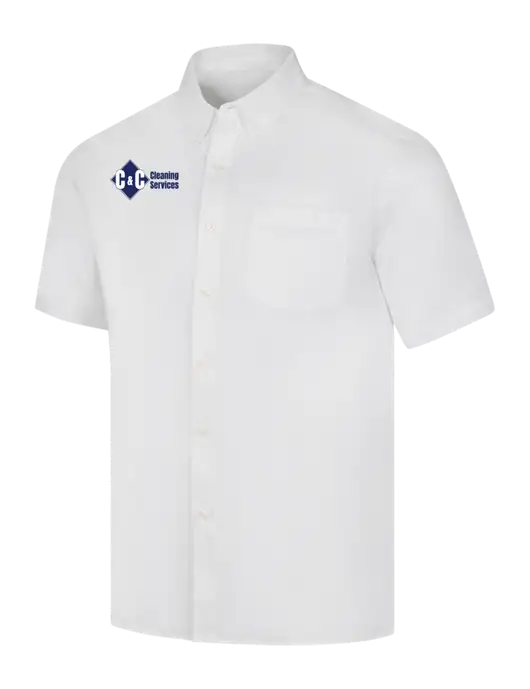 Short Sleeve White Superpro React Twill Shirt w/C & C Cleaning Services Logo