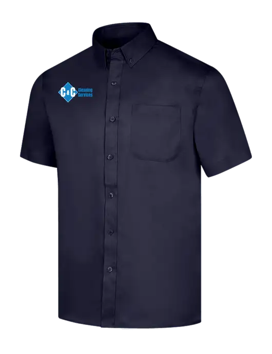 Short Sleeve Navy Superpro React Twill Shirt w/C & C Cleaning Services Logo