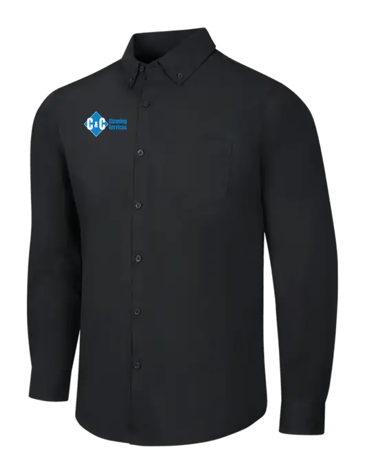 Black Long Sleeve Carefree Poplin Shirt w/C & C Cleaning Services Logo