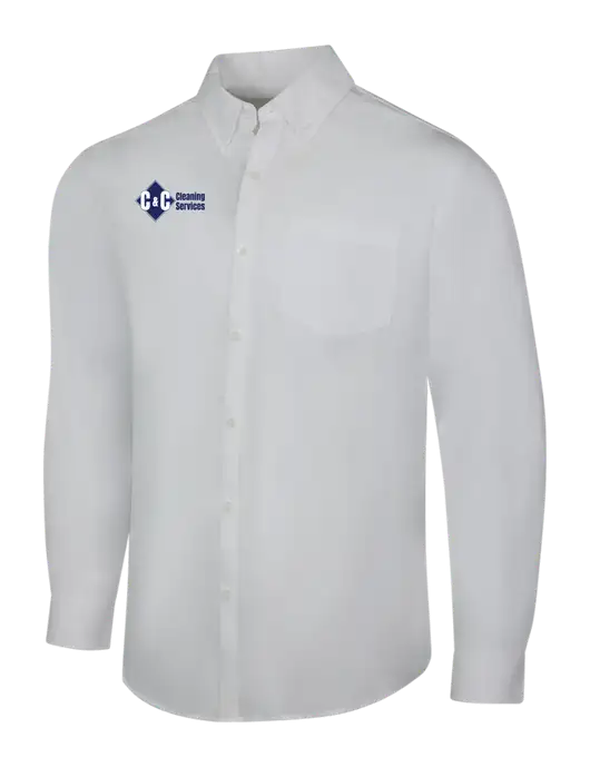 White Long Sleeve Carefree Poplin Shirt w/C & C Cleaning Services Logo