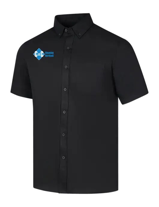 Short Sleeve Deep Black Superpro React Twill Shirt w/C & C Cleaning Services Logo