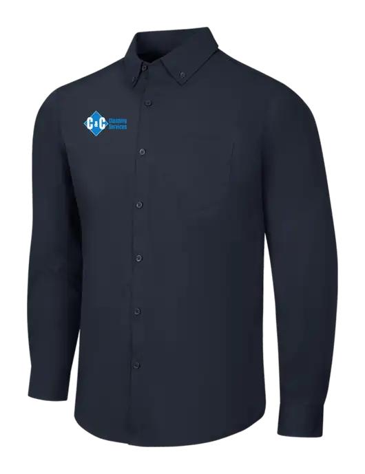 Navy Long Sleeve Carefree Poplin Shirt w/C & C Cleaning Services Logo