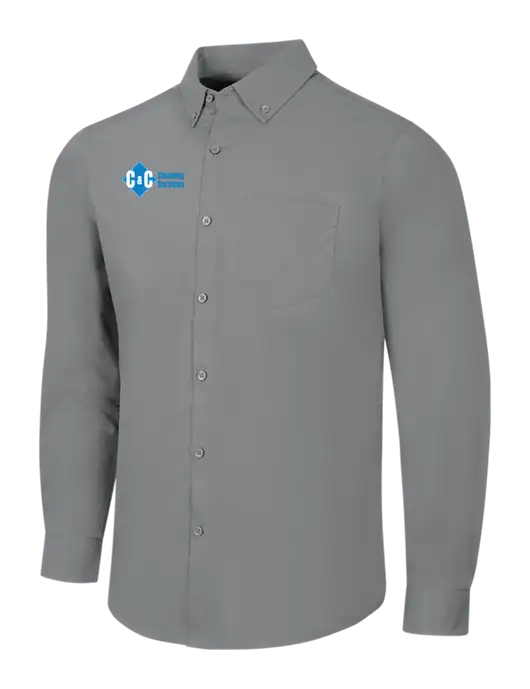 Medium Grey Long Sleeve Carefree Poplin Shirt w/C & C Cleaning Services Logo