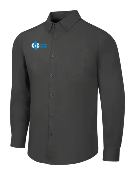 Dark Grey Long Sleeve Carefree Poplin Shirt w/C & C Cleaning Services Logo