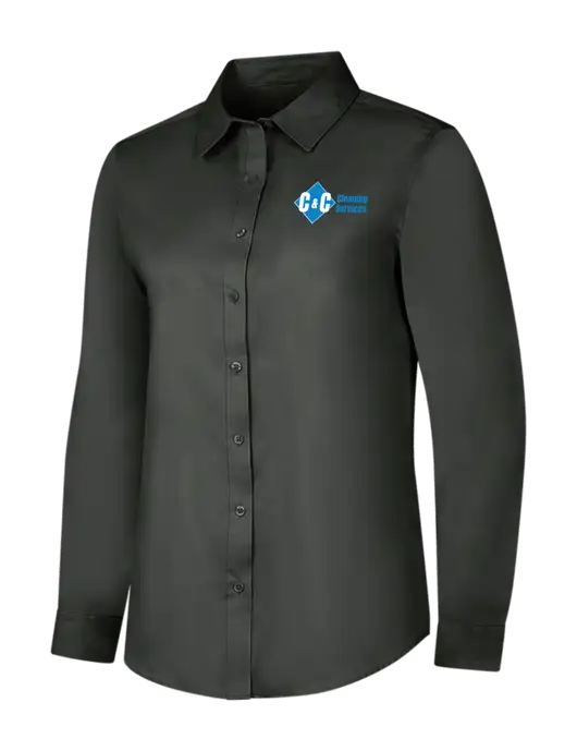 Dark Grey Womens Long Sleeve Superpro React Twill Shirt w/C & C Cleaning Services Logo