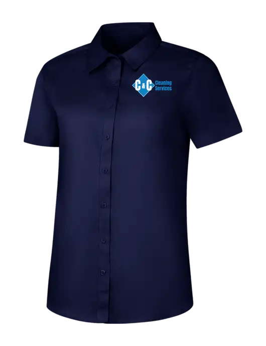 Womens Navy Short Sleeve Superpro React Twill Shirt w/C & C Cleaning Services Logo