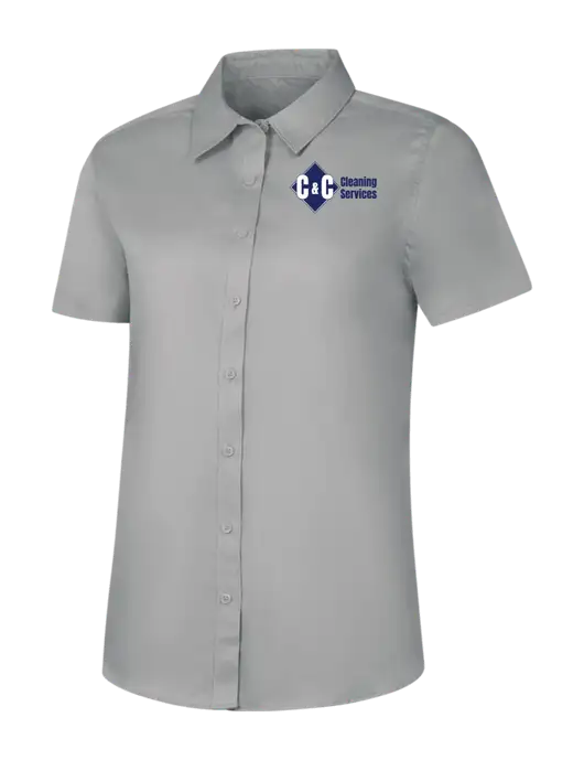 Womens Light Grey Short Sleeve Superpro React Twill Shirt w/C & C Cleaning Services Logo