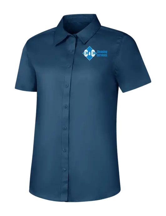 Womens Light Navy Short Sleeve Superpro React Twill Shirt w/C & C Cleaning Services Logo