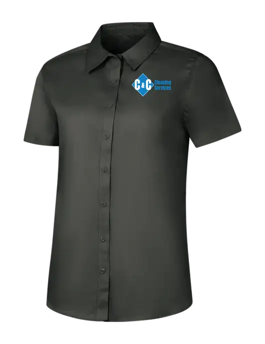 Womens Dark Grey Short Sleeve Superpro React Twill Shirt w/C & C Cleaning Services Logo