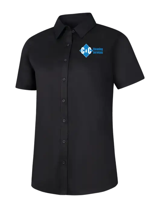 Womens Black Short Sleeve Superpro React Twill Shirt w/C & C Cleaning Services Logo