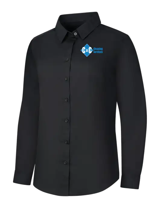 Womens Black Long Sleeve Carefree Poplin Shirt w/C & C Cleaning Services Logo