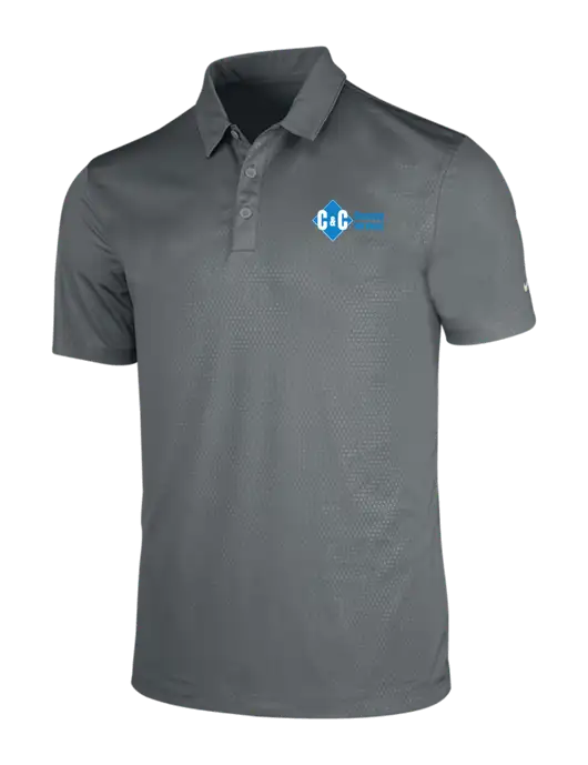 NIKE Medium Grey Dri-Fit Embossed Tri-Blade Polo w/C & C Cleaning Services Logo