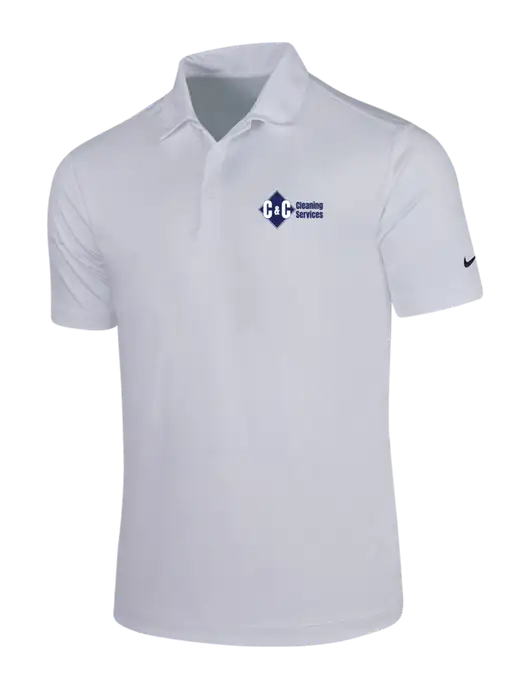 NIKE White Dri-Fit Vertical Mesh Polo w/C & C Cleaning Services Logo