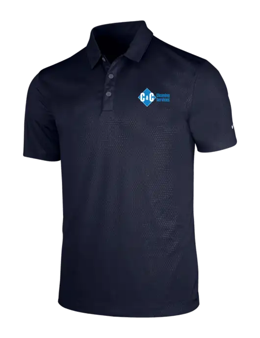NIKE Dark Navy Dri-Fit Embossed Tri-Blade Polo w/C & C Cleaning Services Logo