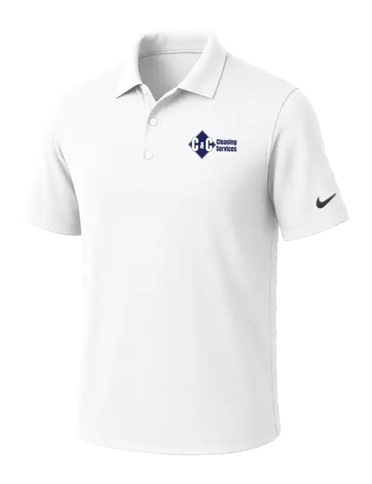 NIKE White Dri-Fit Micro Pique Polo w/C & C Cleaning Services Logo