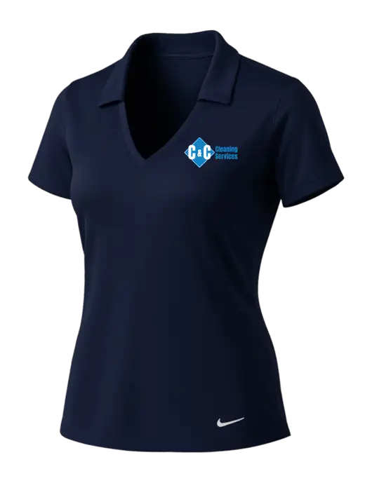 NIKE Dark Navy Womens Dri-Fit Vertical Mesh Polo w/C & C Cleaning Services Logo