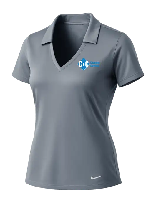 NIKE Medium Grey Womens Dri-Fit Vertical Mesh Polo w/C & C Cleaning Services Logo