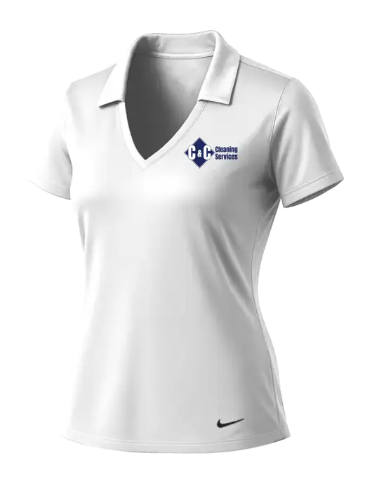 NIKE White Womens Dri-Fit Vertical Mesh Polo w/C & C Cleaning Services Logo