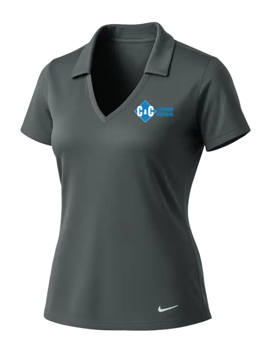 NIKE Dark Grey Womens Dri-Fit Vertical Mesh Polo w/C & C Cleaning Services Logo