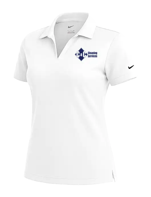 NIKE White Womens Dri-Fit Micro Pique Polo w/C & C Cleaning Services Logo