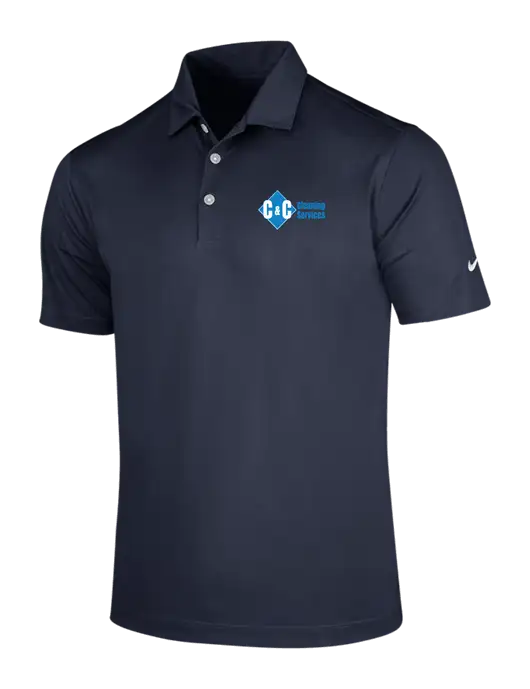 NIKE Dark Navy Dri-Fit Vertical Mesh Polo w/C & C Cleaning Services Logo
