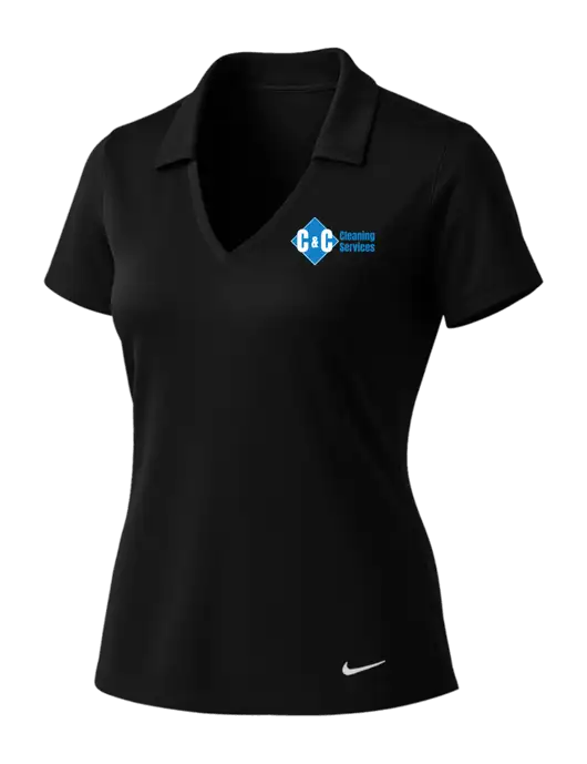 NIKE Black Womens Dri-Fit Vertical Mesh Polo w/C & C Cleaning Services Logo